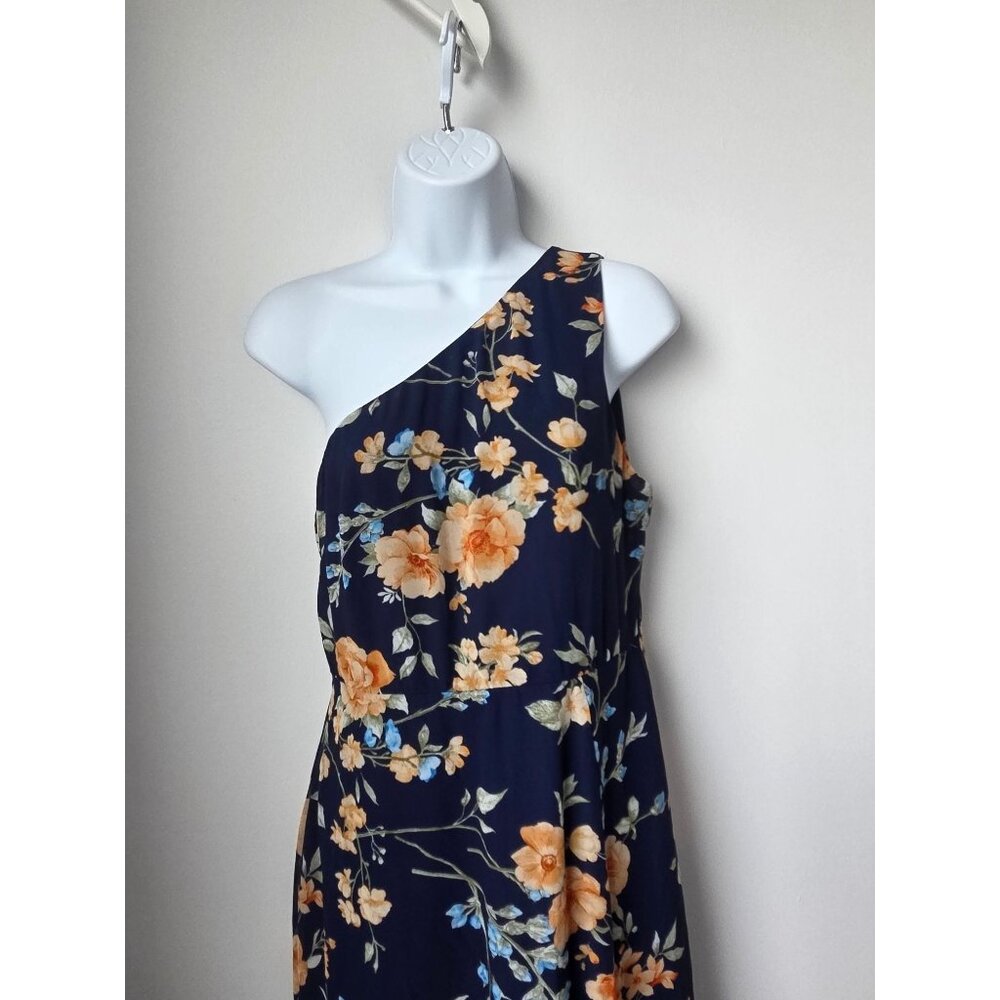 Lulus Elegant Admiration Navy Blue Floral One Shoulder Maxi Dress Medium - Picture 4 of 11
